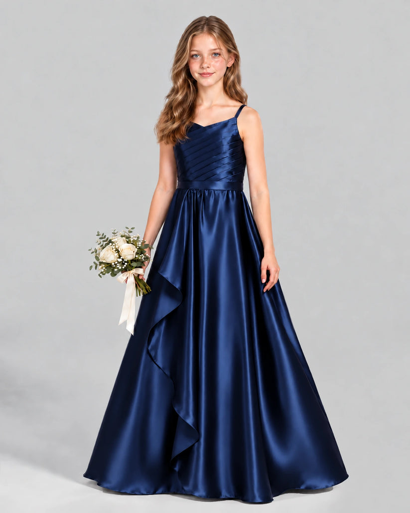 Navy Blue A-line Junior Bridesmaid Dress Front