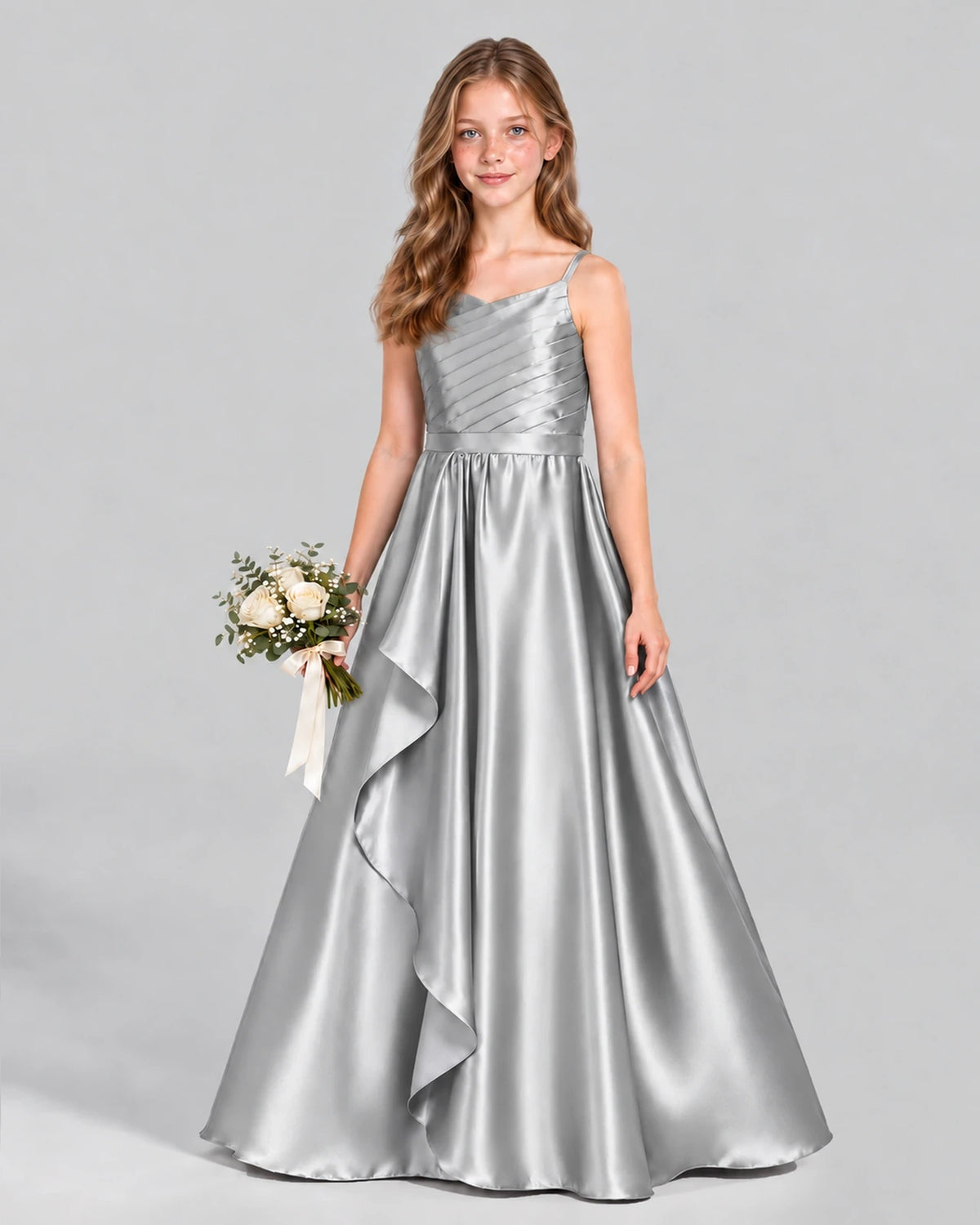 Silver A-line Junior Bridesmaid Dress Front