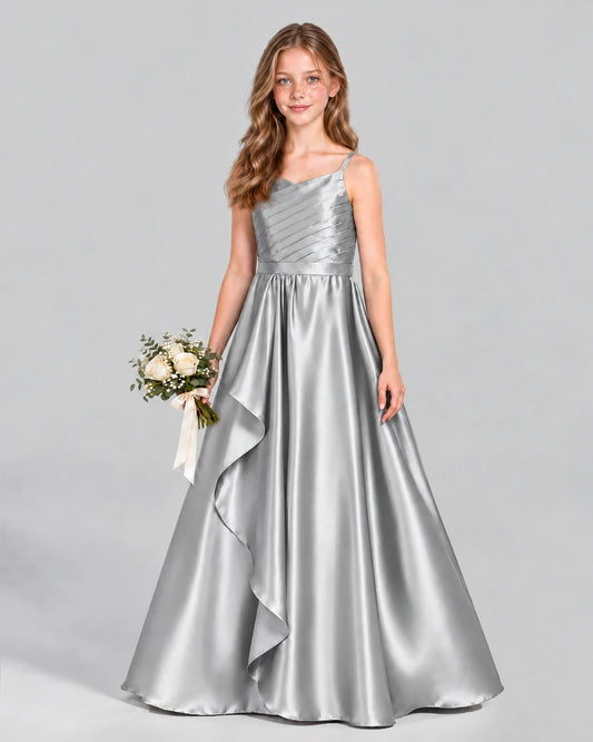Silver A-line Junior Bridesmaid Dress Front