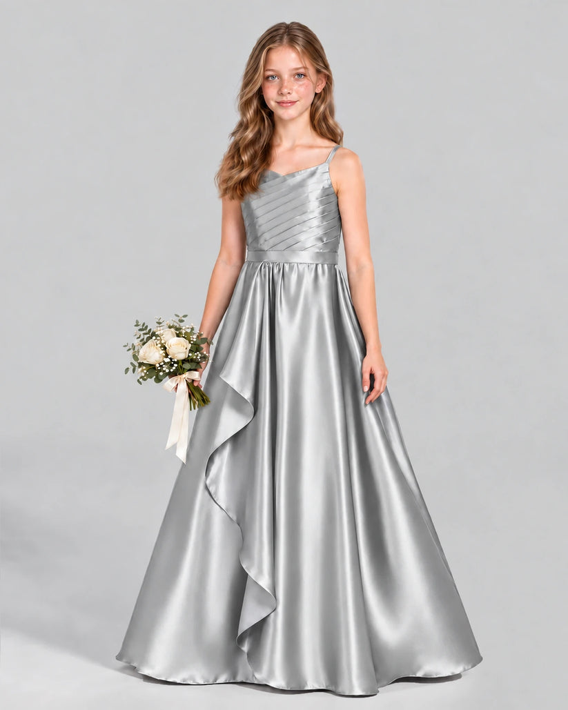 Silver A-line Junior Bridesmaid Dress Front