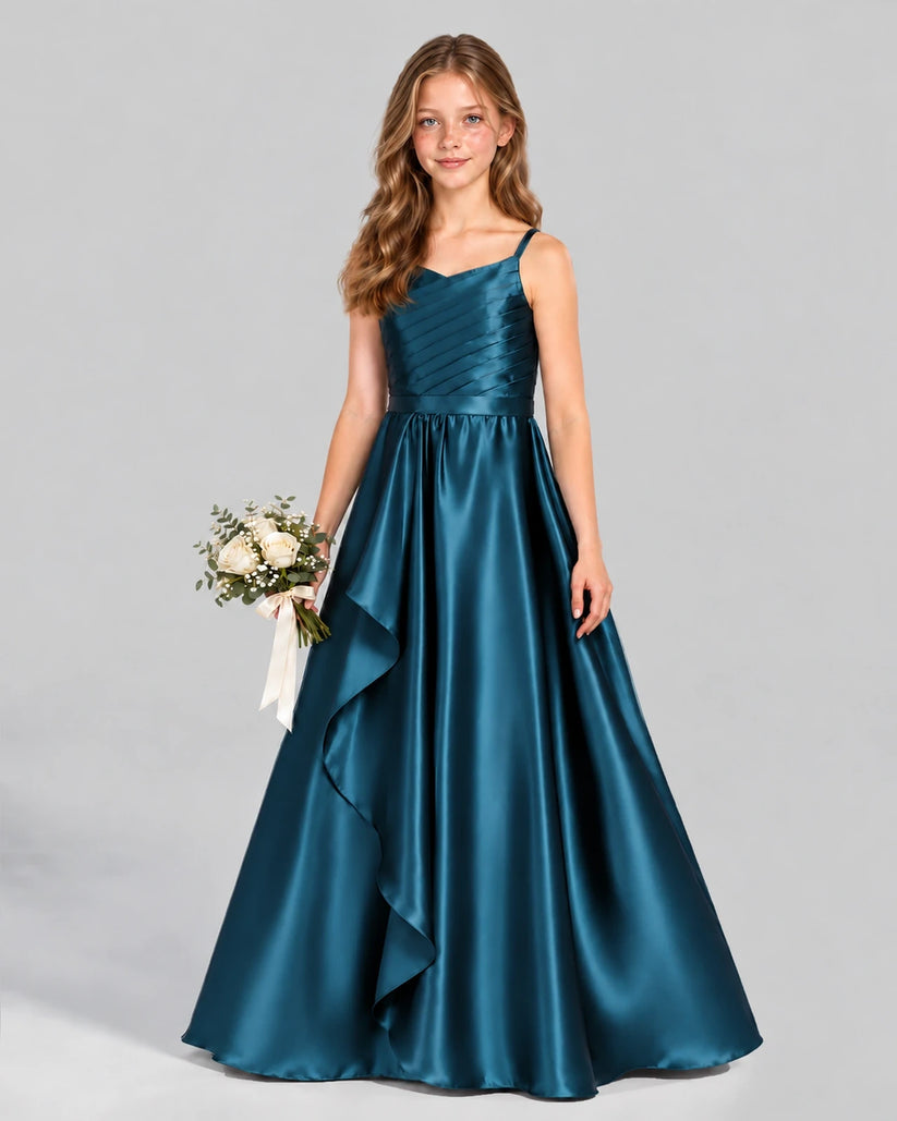 Teal A-line Junior Bridesmaid Dress Front