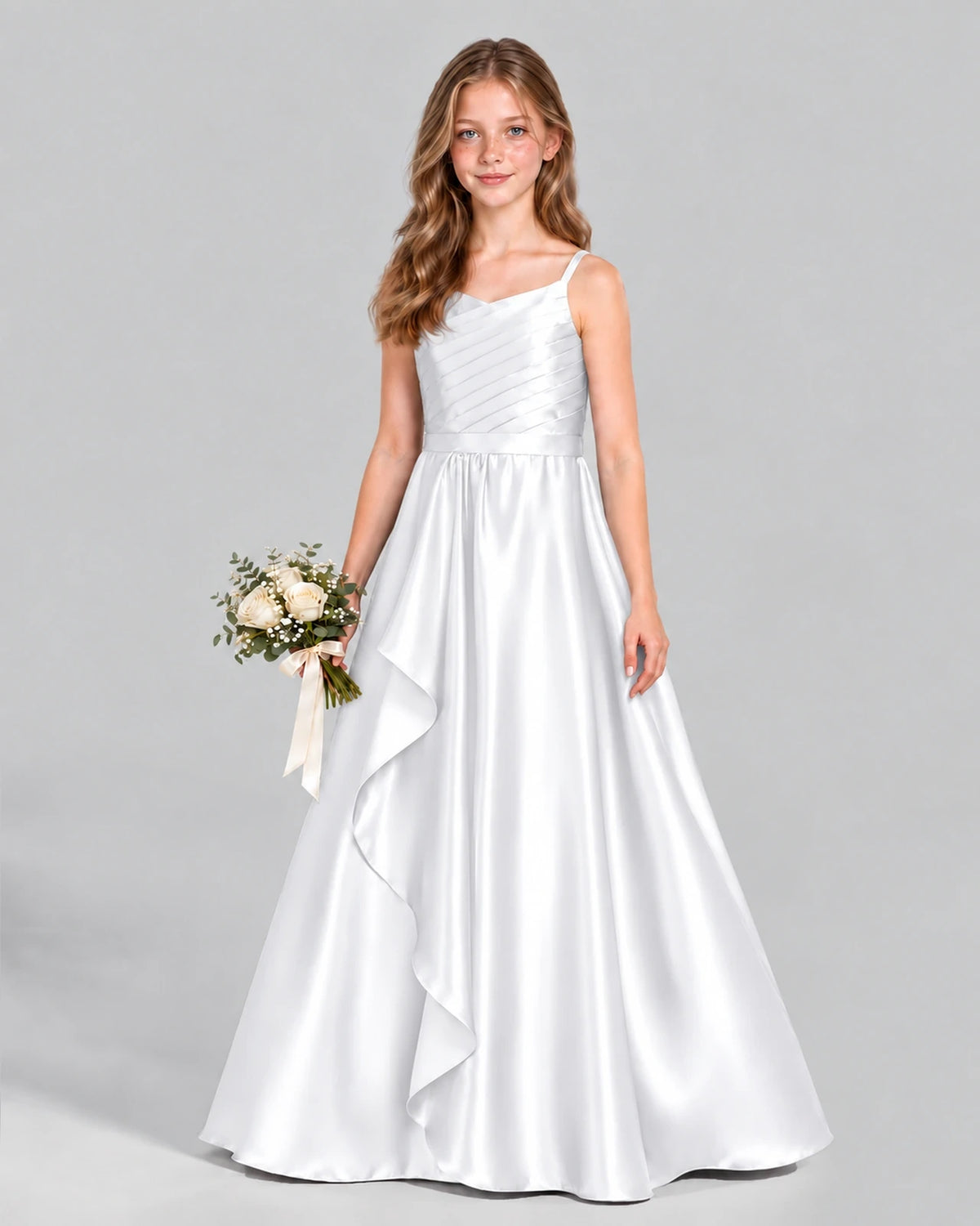 White A-line Junior Bridesmaid Dress Front