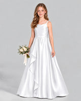 White A-line Junior Bridesmaid Dress Front