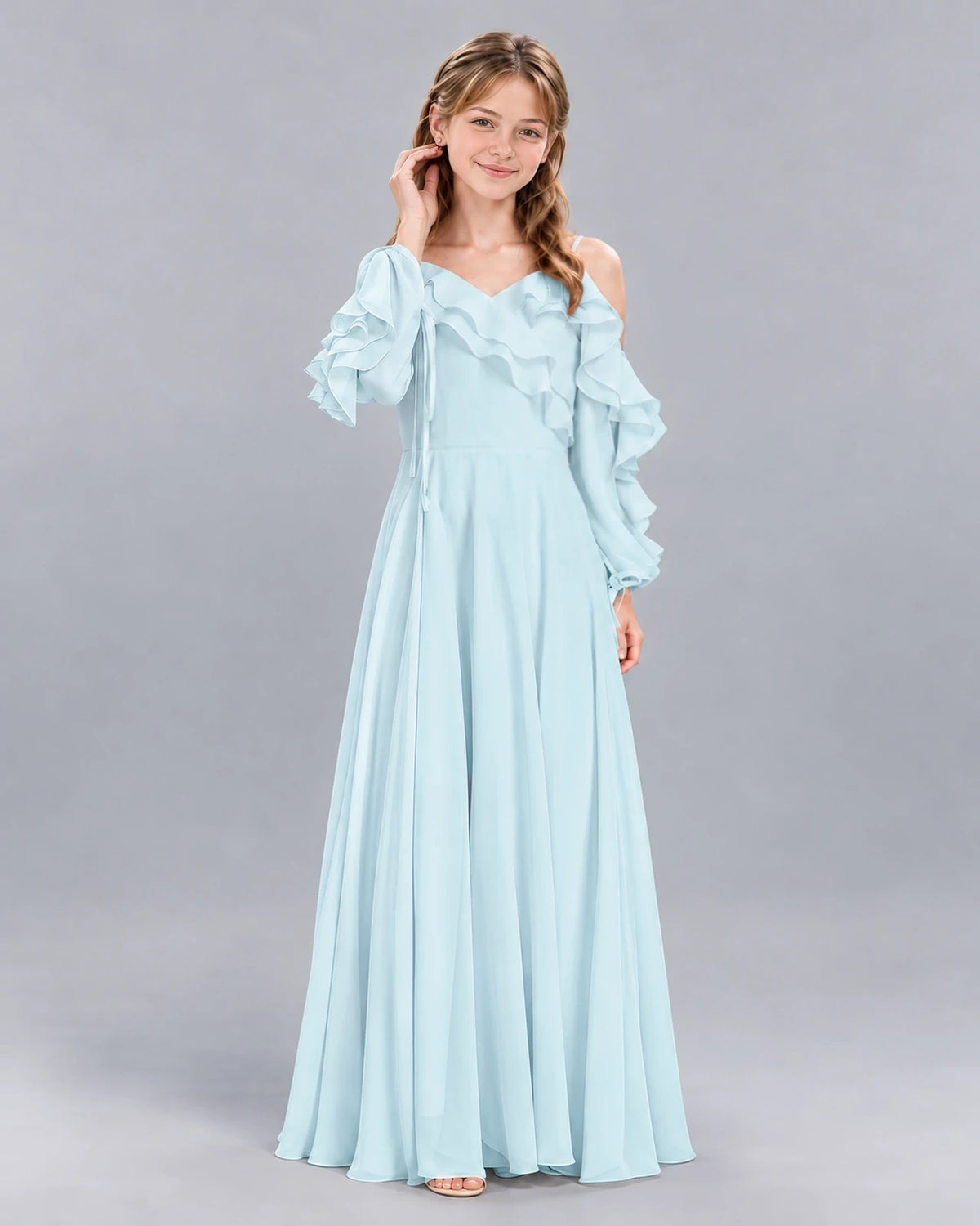 Baby Blue A-line Junior Bridesmaid Dress Front