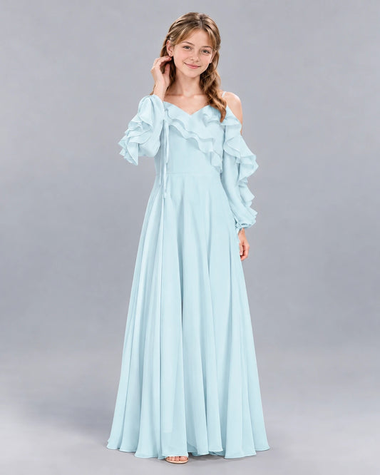 Baby Blue A-line Junior Bridesmaid Dress Front