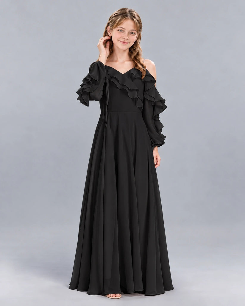 Black A-line Junior Bridesmaid Dress Front