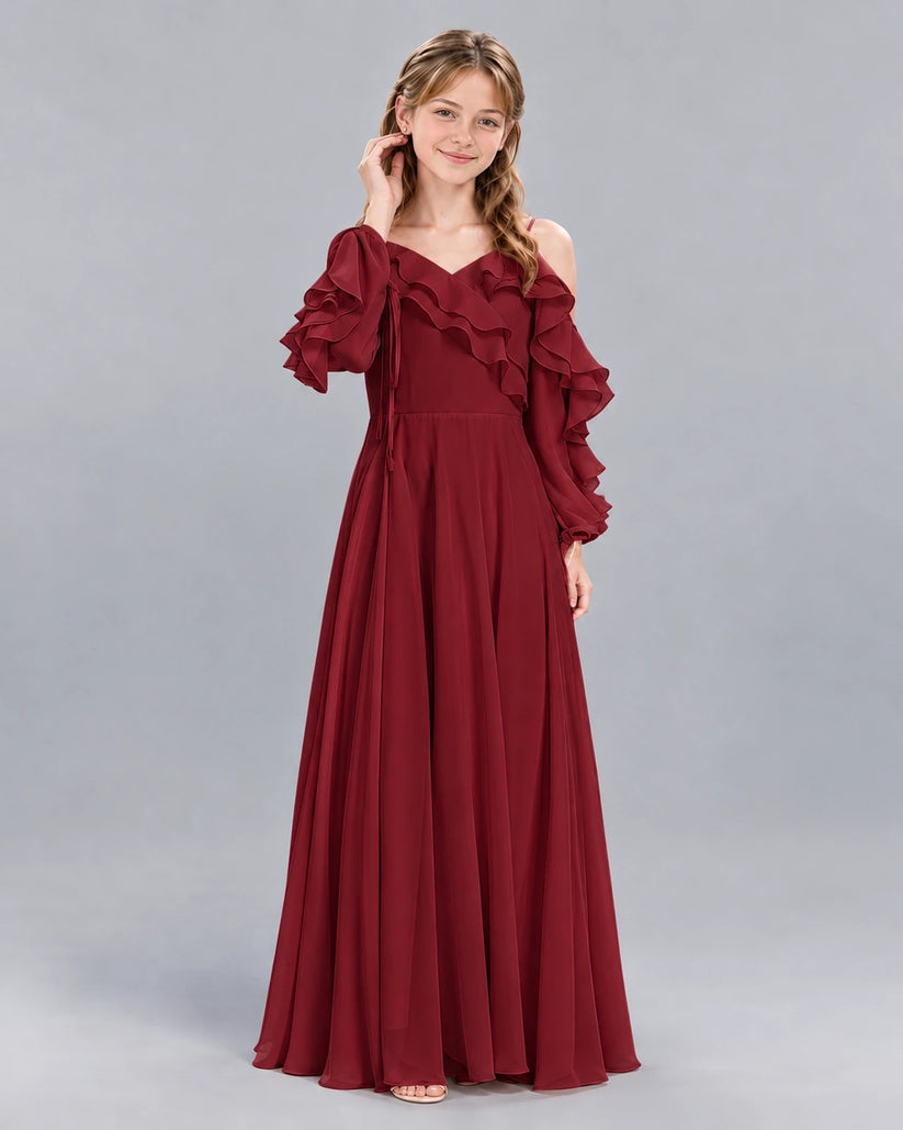 Burgundy A-line Junior Bridesmaid Dress Front