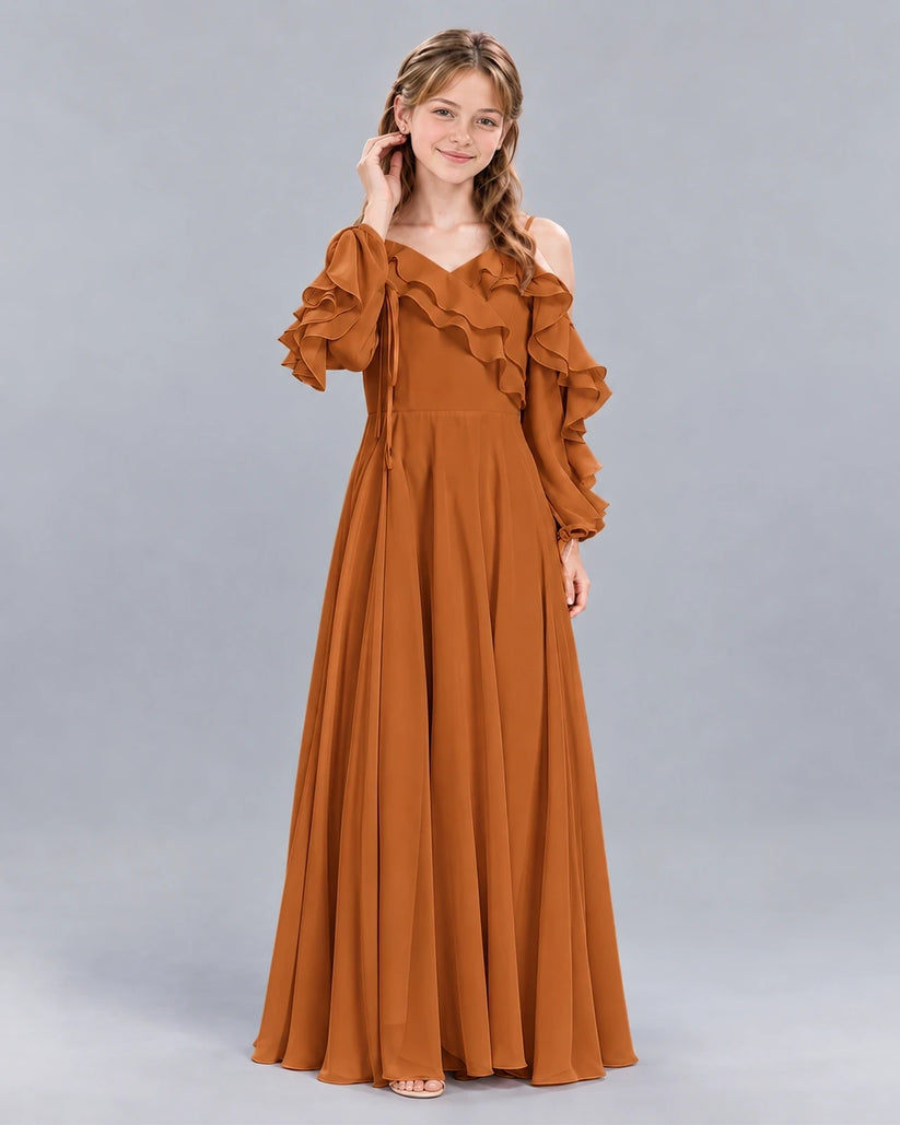 Burnt Orange A-line Junior Bridesmaid Dress Front