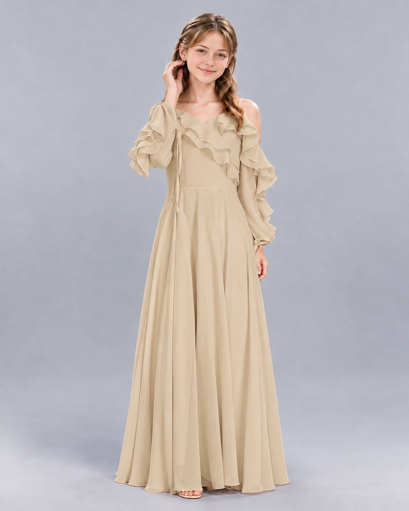 Champagne A-line Junior Bridesmaid Dress Front