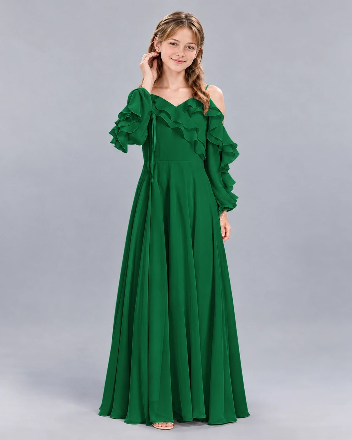 Dark Green A-line Junior Bridesmaid Dress Front