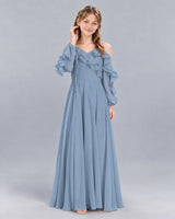 Dusty Blue A-line Junior Bridesmaid Dress Front