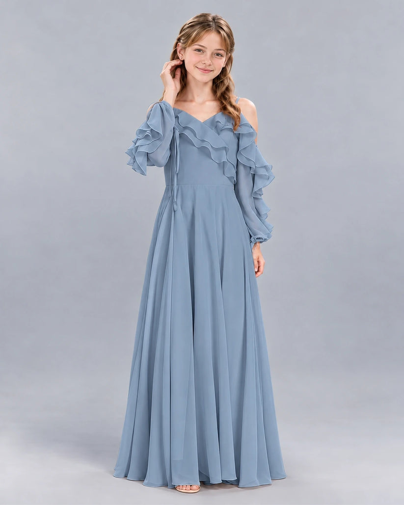 Dusty Blue A-line Junior Bridesmaid Dress Front