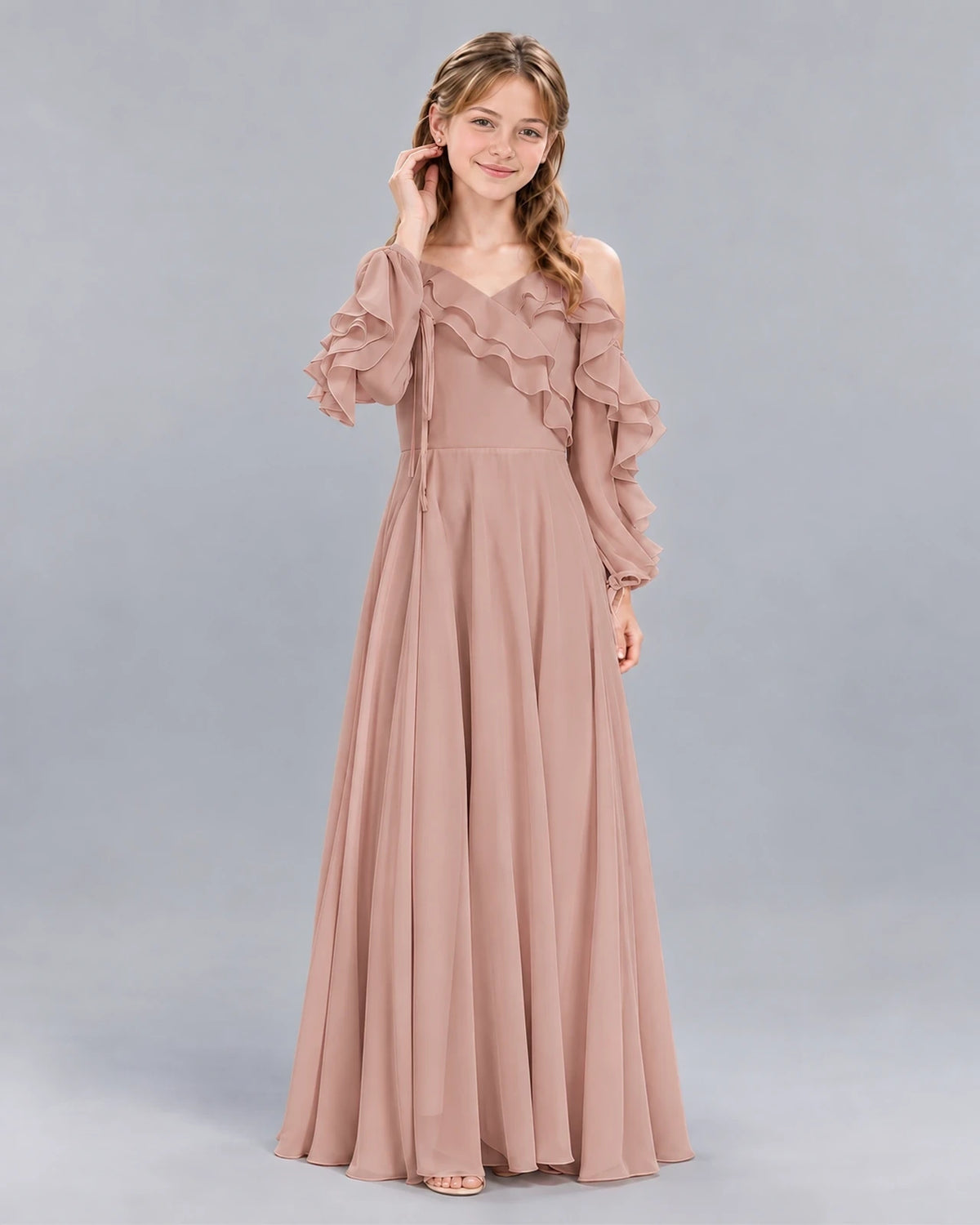 Dusty Rose A-line Junior Bridesmaid Dress Front