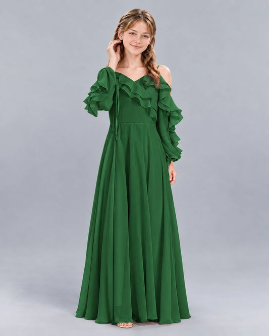 Emerald Green A-line Junior Bridesmaid Dress Front