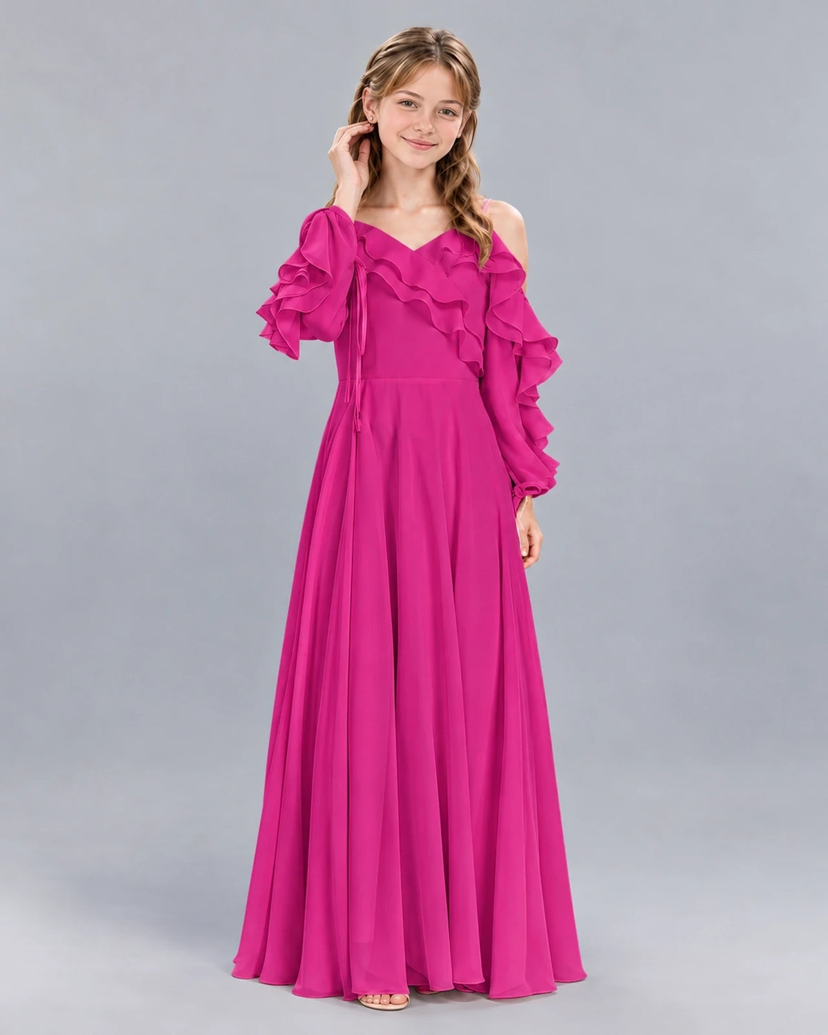 Hot Pink A-line Junior Bridesmaid Dress Front