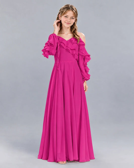 Hot Pink A-line Junior Bridesmaid Dress Front