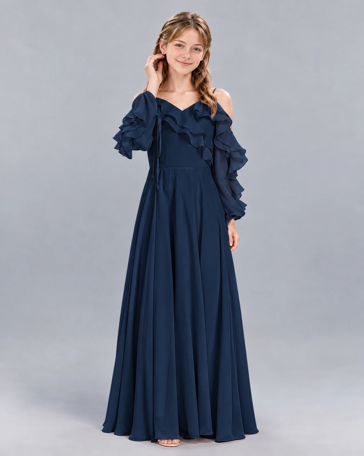 Navy Blue A-line Junior Bridesmaid Dress Front