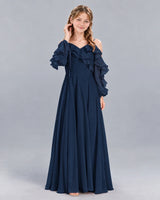 Navy Blue A-line Junior Bridesmaid Dress Front
