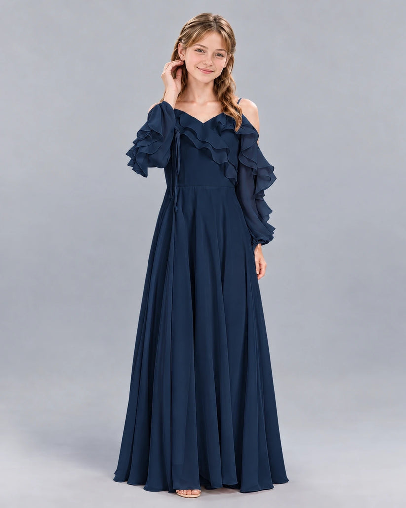 Navy Blue A-line Junior Bridesmaid Dress Front