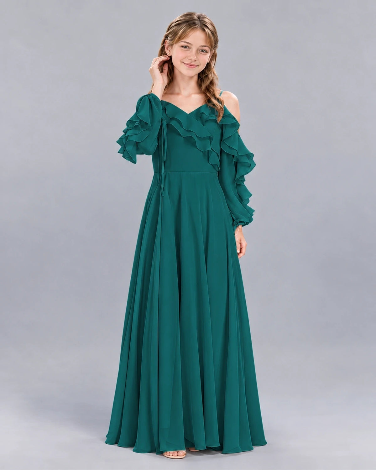 Peacock A-line Junior Bridesmaid Dress Front