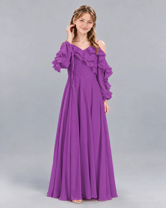 Purple A-line Junior Bridesmaid Dress Front