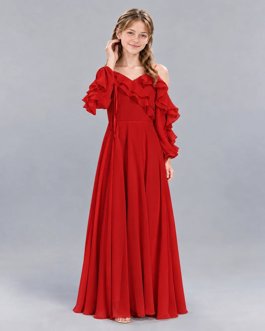Red A-line Junior Bridesmaid Dress Front