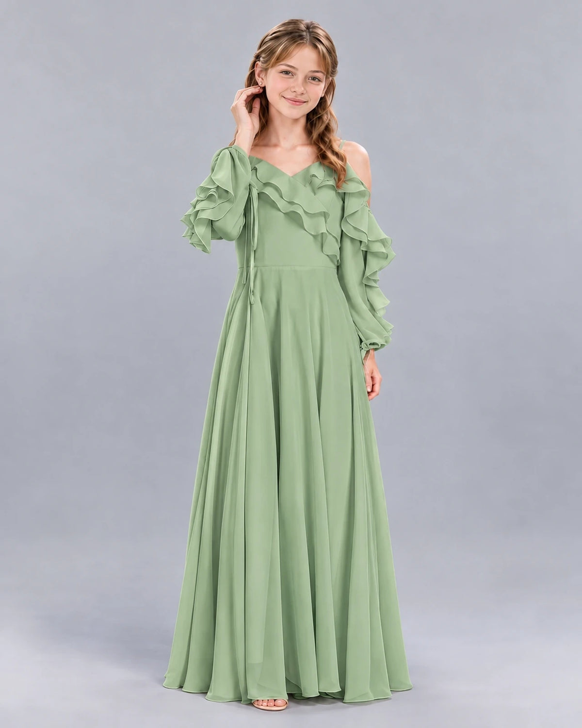 Sage Green A-line Junior Bridesmaid Dress Front