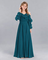 Teal A-line Junior Bridesmaid Dress Front
