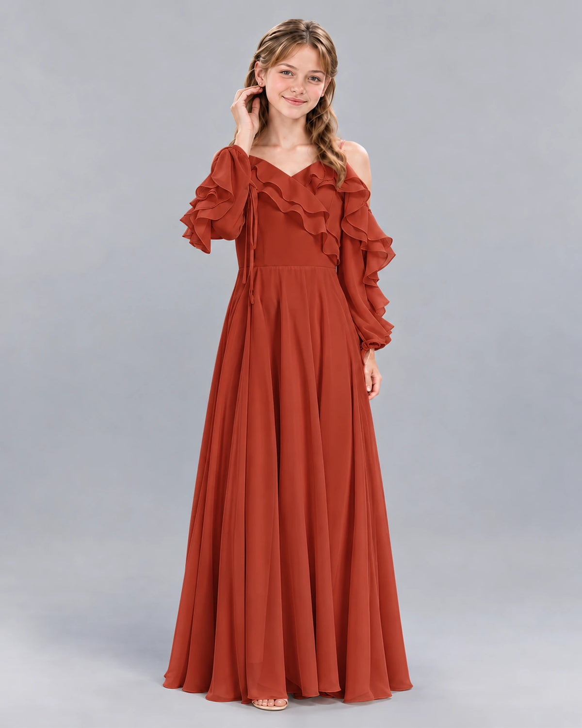 Vermilion A-line Junior Bridesmaid Dress Front