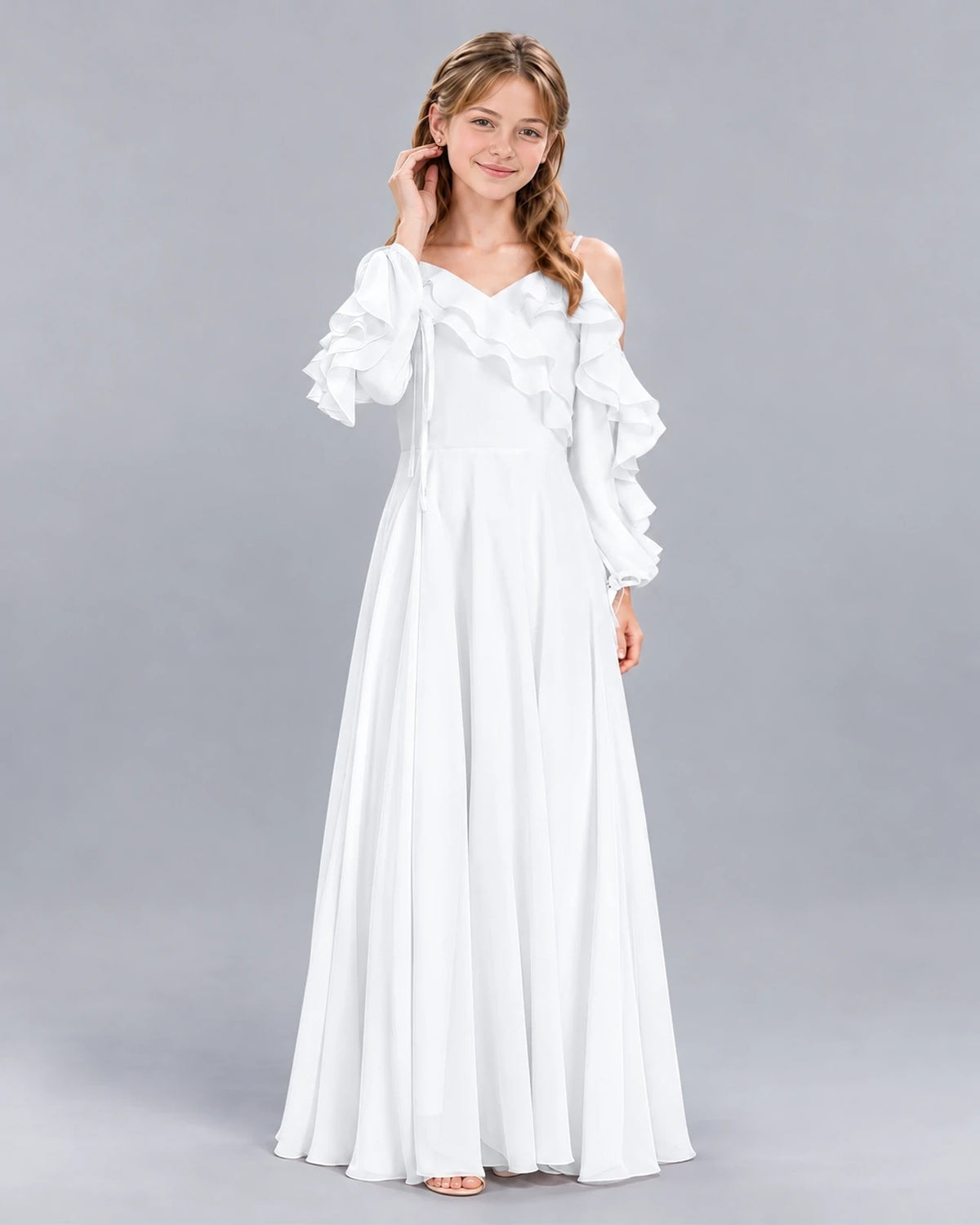 White A-line Junior Bridesmaid Dress Front