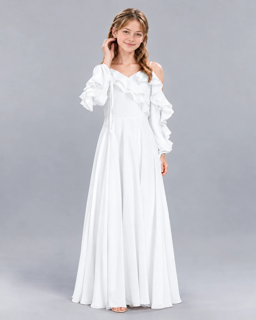 White A-line Junior Bridesmaid Dress Front
