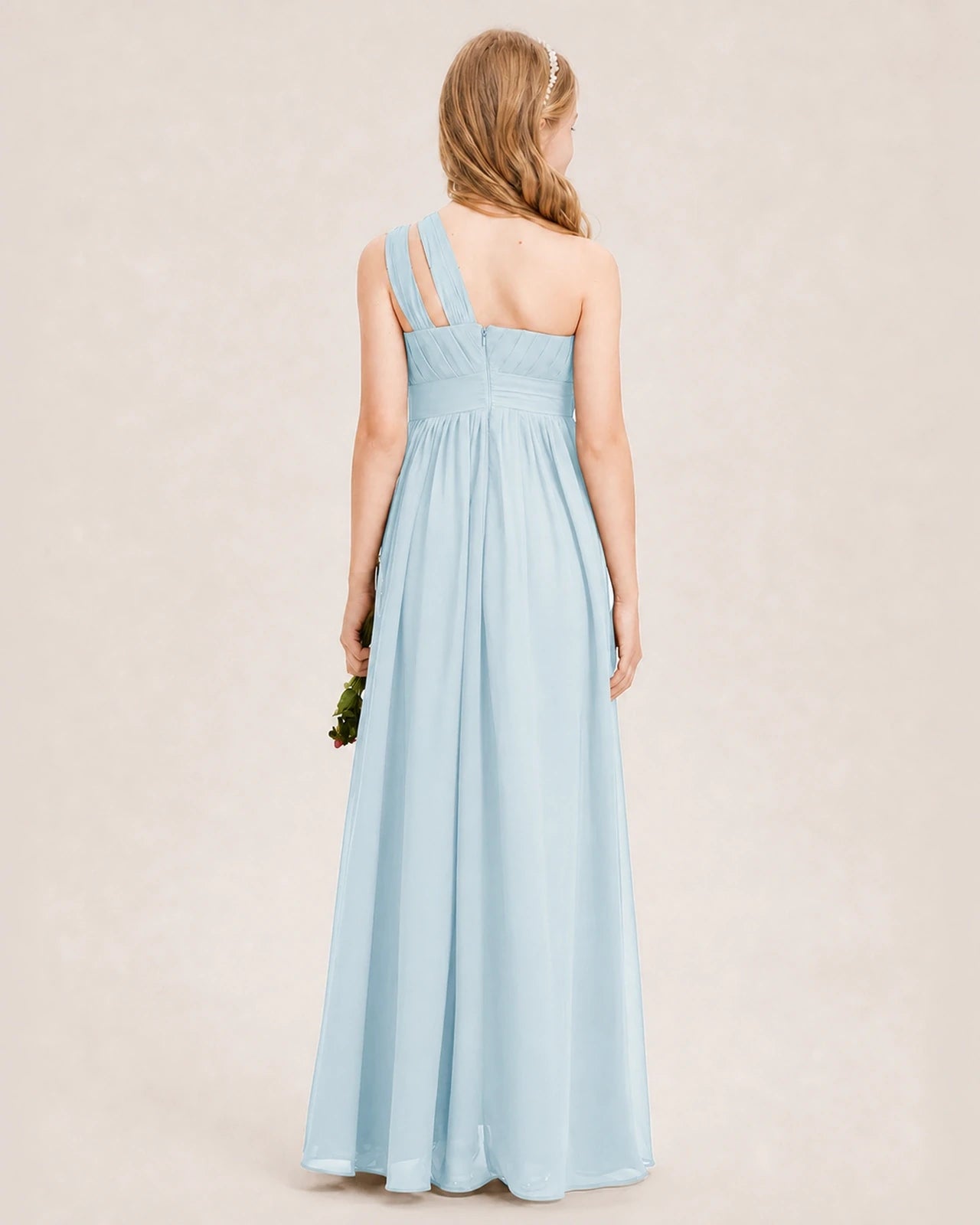 Dideyttawl One Shoulder Ruched Chiffon Junior Bridesmaid Dress