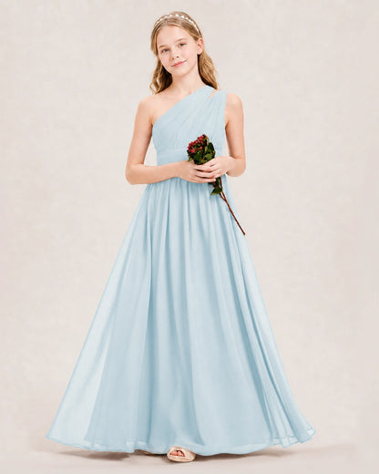Dideyttawl One Shoulder Ruched Chiffon Junior Bridesmaid Dress
