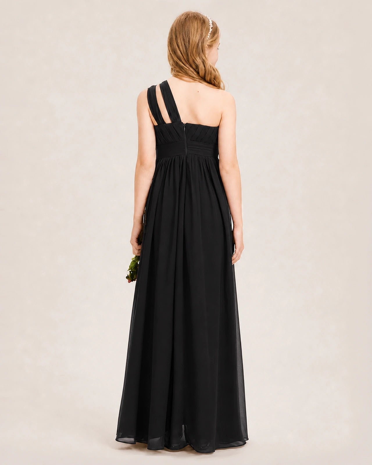 Dideyttawl One Shoulder Ruched Chiffon Junior Bridesmaid Dress