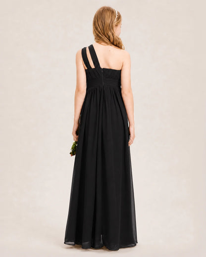 Dideyttawl One Shoulder Ruched Chiffon Junior Bridesmaid Dress