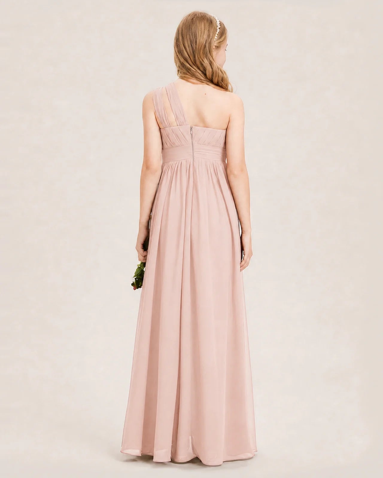 Dideyttawl One Shoulder Ruched Chiffon Junior Bridesmaid Dress
