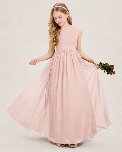 Dideyttawl One Shoulder Ruched Chiffon Junior Bridesmaid Dress
