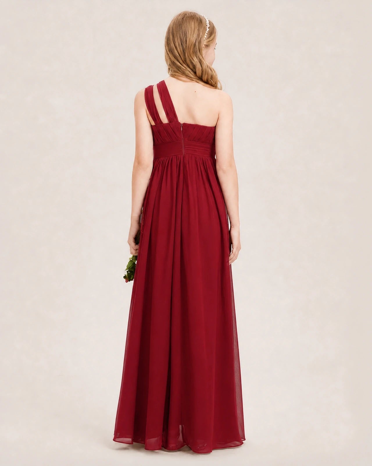 Dideyttawl One Shoulder Ruched Chiffon Junior Bridesmaid Dress