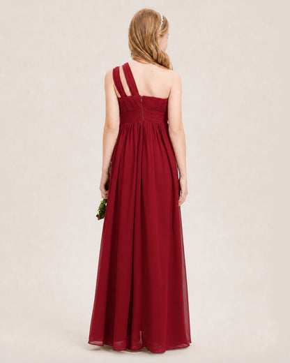 Dideyttawl One Shoulder Ruched Chiffon Junior Bridesmaid Dress