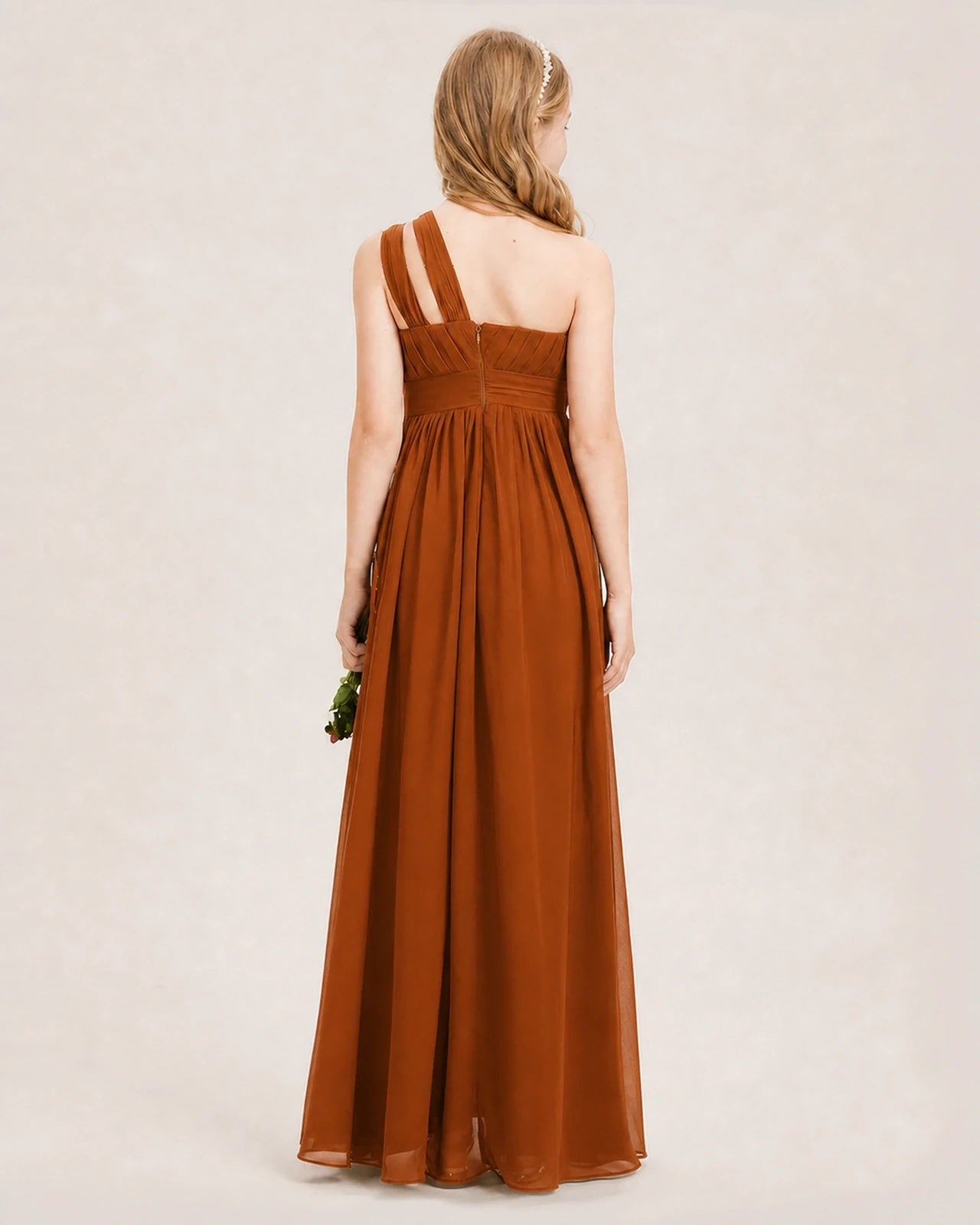 Dideyttawl One Shoulder Ruched Chiffon Junior Bridesmaid Dress
