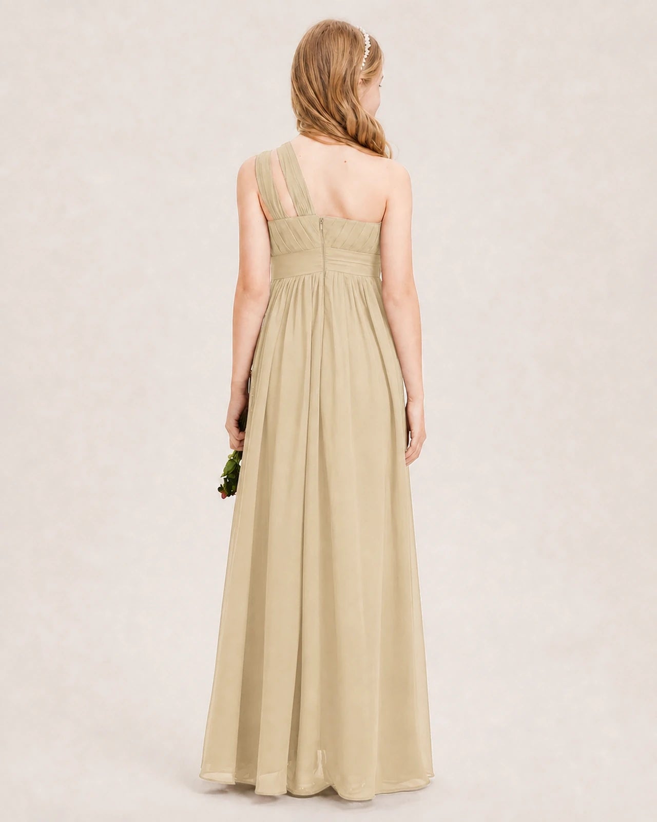 Dideyttawl One Shoulder Ruched Chiffon Junior Bridesmaid Dress