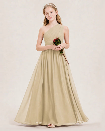 Dideyttawl One Shoulder Ruched Chiffon Junior Bridesmaid Dress