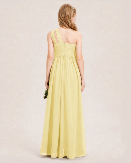 Dideyttawl One Shoulder Ruched Chiffon Junior Bridesmaid Dress