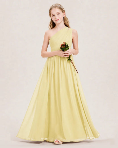 Dideyttawl One Shoulder Ruched Chiffon Junior Bridesmaid Dress