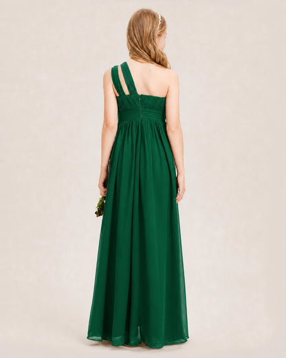 Dideyttawl One Shoulder Ruched Chiffon Junior Bridesmaid Dress