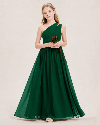 Dideyttawl One Shoulder Ruched Chiffon Junior Bridesmaid Dress