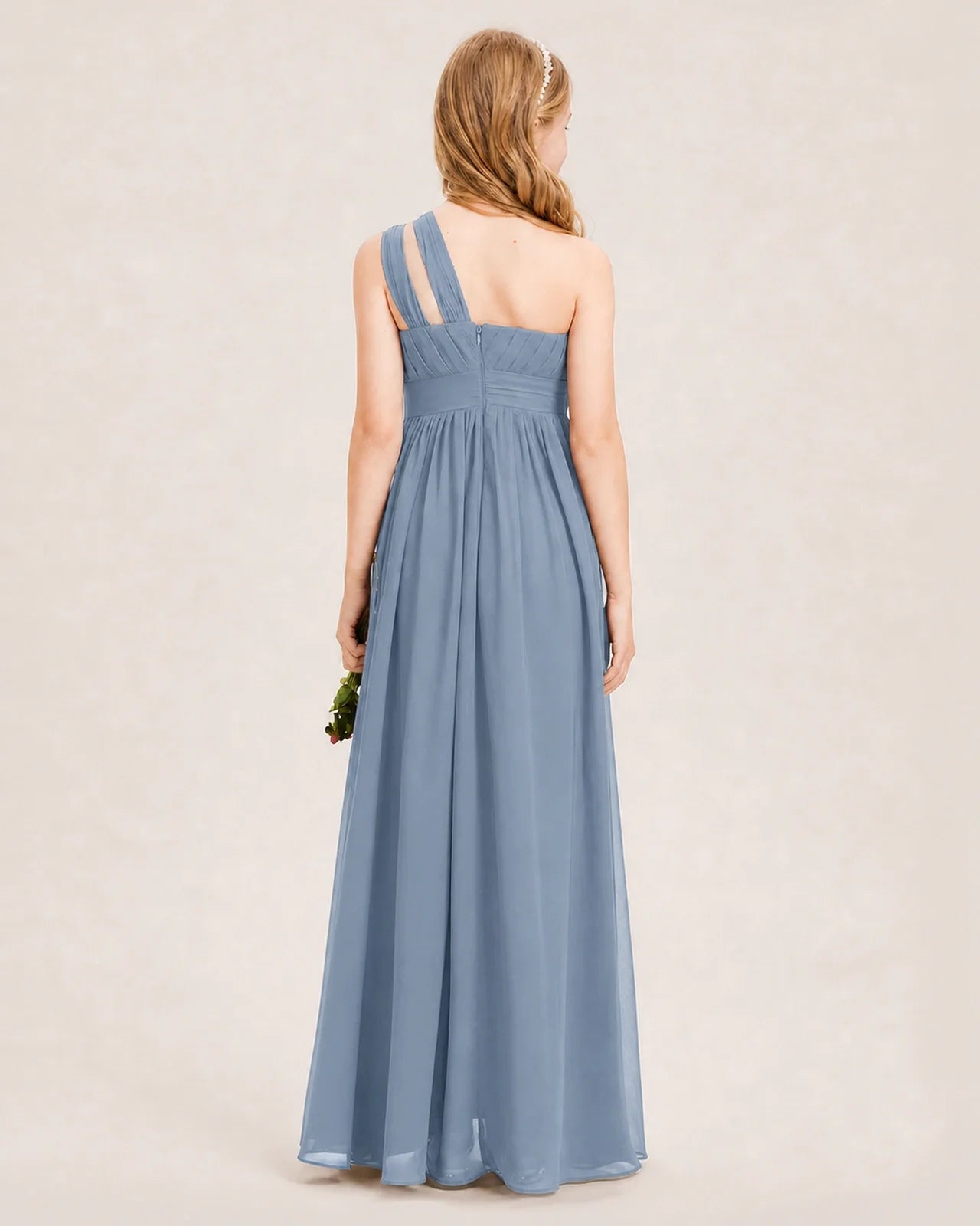 Dideyttawl One Shoulder Ruched Chiffon Junior Bridesmaid Dress