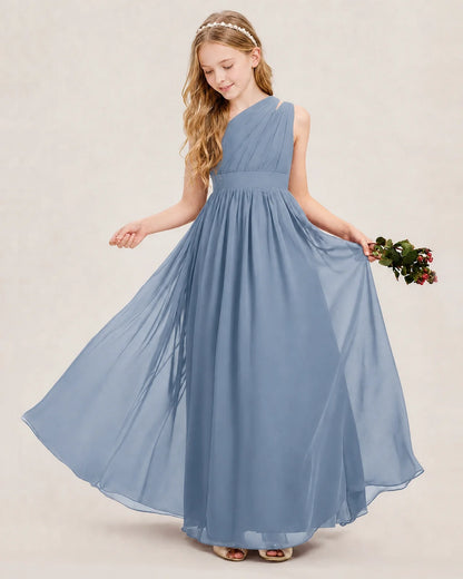 Dideyttawl One Shoulder Ruched Chiffon Junior Bridesmaid Dress
