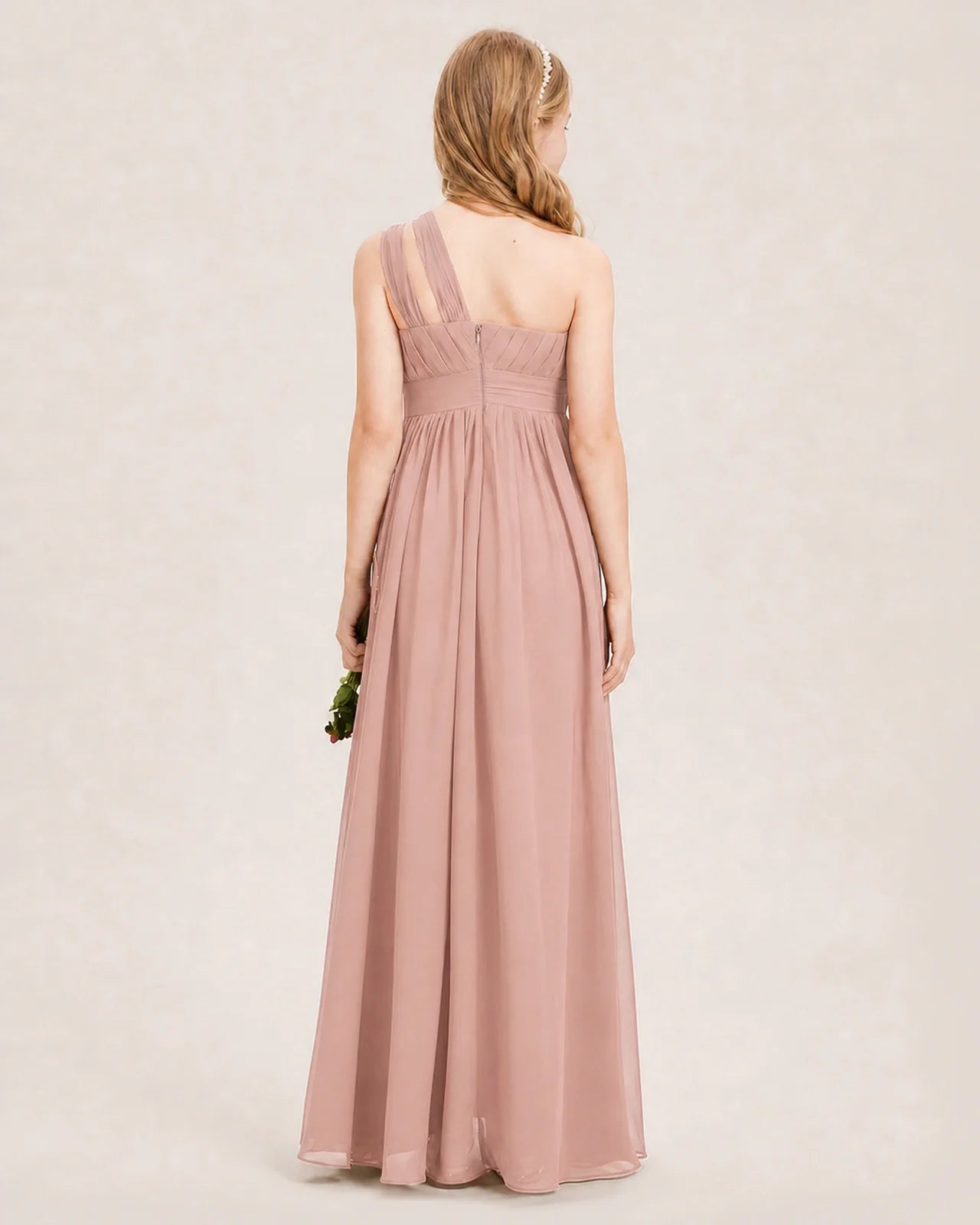 Dideyttawl One Shoulder Ruched Chiffon Junior Bridesmaid Dress