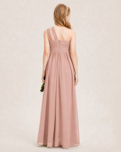 Dideyttawl One Shoulder Ruched Chiffon Junior Bridesmaid Dress